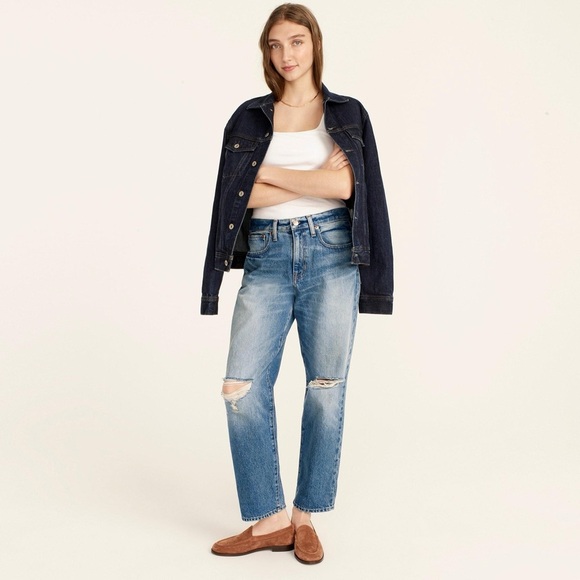 J. Crew Slouchy Boyfriend Jean in Southern Sky Wash Distressed Mom Baggy 29T L - Picture 1 of 11
